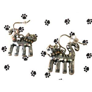 Cat Earrings Handmade Metal Kitty Lover Birthday Gift Hypoallergenic Hoo…